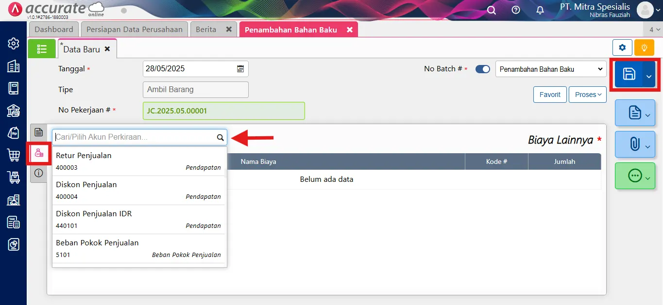 Cara mencatat penambahan bahan baku
